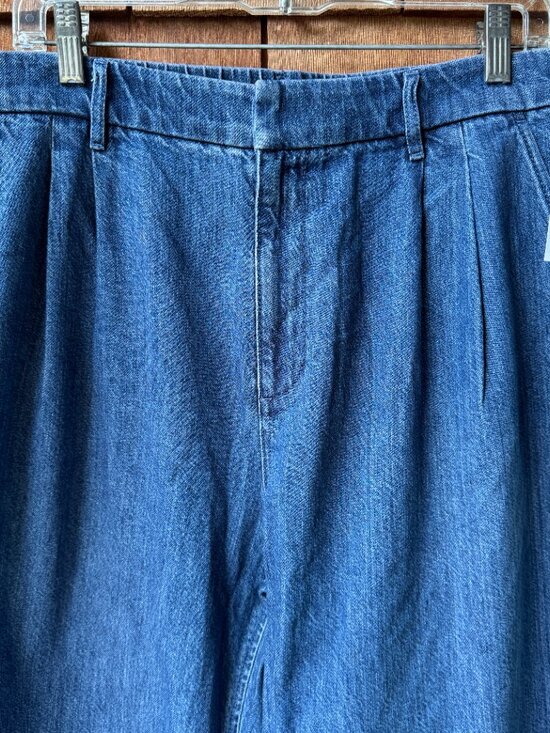 NWT GAP Blue Denim Pleated Wide Leg Jeans in Women's 32/14 Petite - Picture 2 of 10